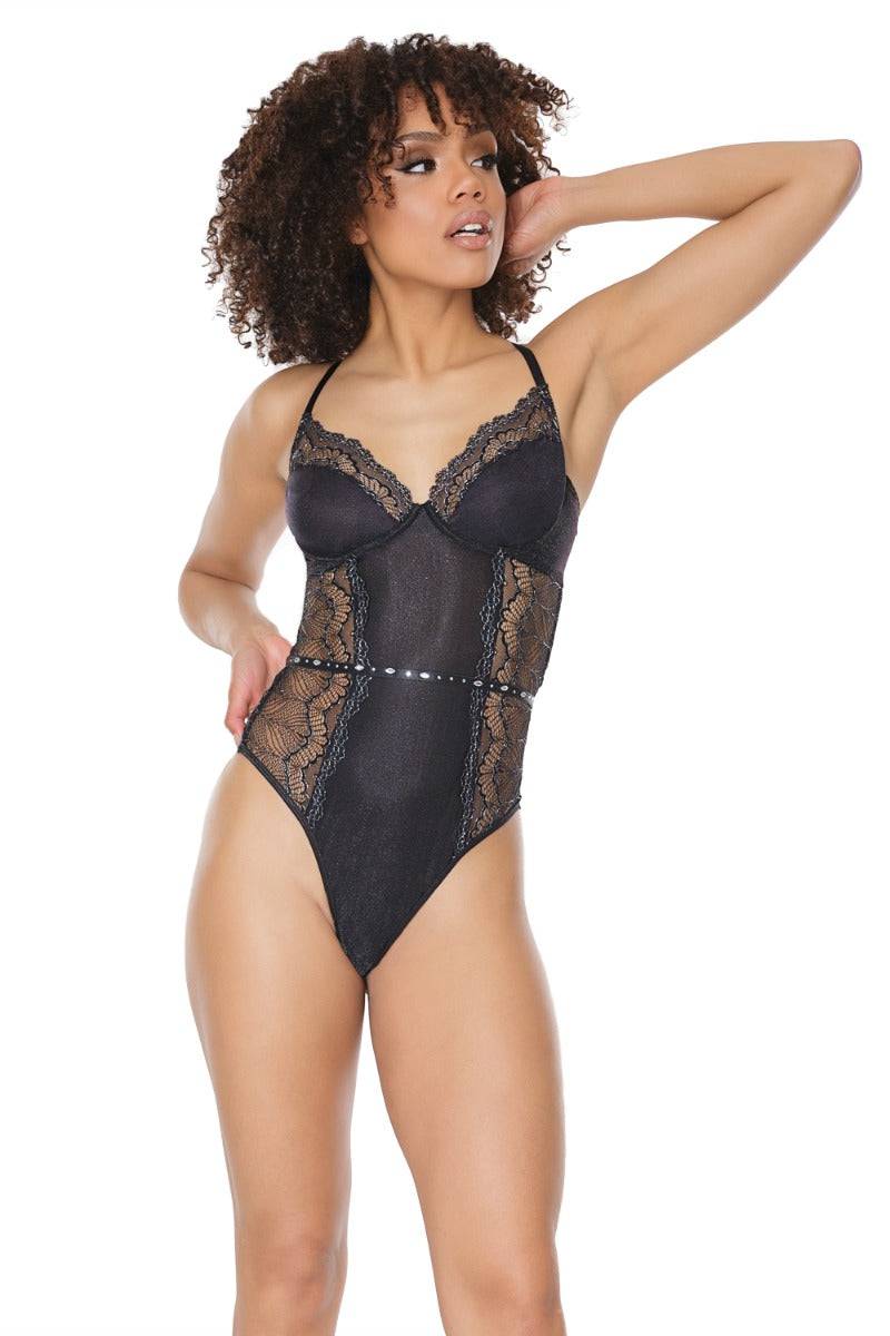Coquette - 21311 - Padded Underwire Teddy - Black/Silver - Stag Shop
