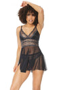 Coquette - 21312 - Babydoll & Thong Set - Black/Silver - Stag Shop
