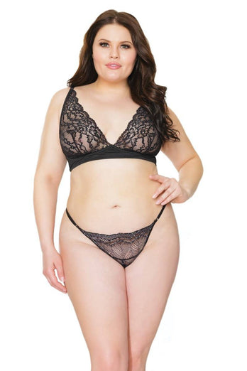 Coquette - 21314 Plus - Crotchless G-string - Black/Silver - OS/XL - Stag Shop
