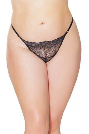 Coquette - 21314 Plus - Crotchless G-string - Black/Silver - OS/XL - Stag Shop