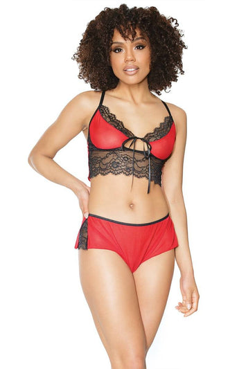 Coquette - 21321 - Cami Top & Panty Set - Red/Black - OS - Stag Shop