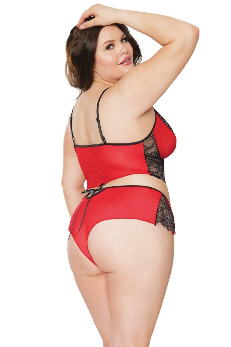 Coquette - 21321 Plus - Cami Top & Panty Set - Red/Black - OS/XL - Stag Shop