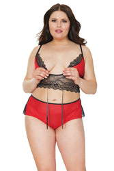 Coquette - 21321 Plus - Cami Top & Panty Set - Red/Black - OS/XL - Stag Shop