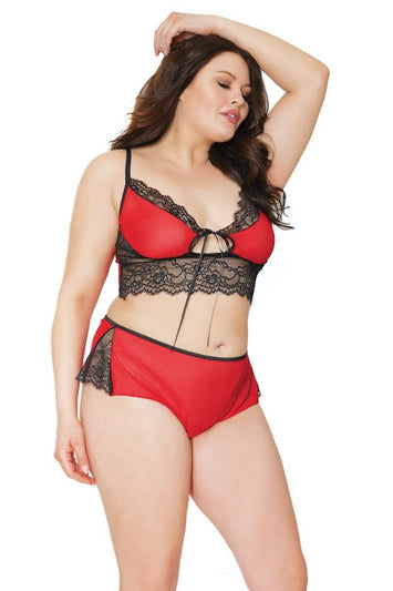 Coquette - 21321 Plus - Cami Top & Panty Set - Red/Black - OS/XL - Stag Shop