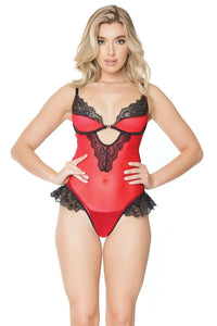 Thumbnail for Coquette - 21322 - Crotchless Teddy - Red/Black - OS - Stag Shop