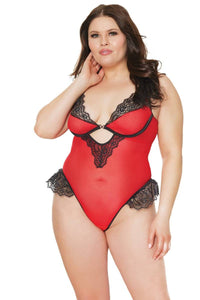 Thumbnail for Coquette - 21322 Plus - Crotchless Teddy - Red/Black - OS/XL - Stag Shop