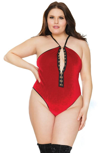 Coquette - 21324 Plus - Velvet Teddy - Red - OS/XL - Stag Shop