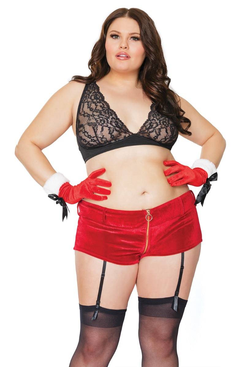 Coquette - 21325 Plus - Velvet Garter Shorts - Red - OS/XL - Stag Shop
