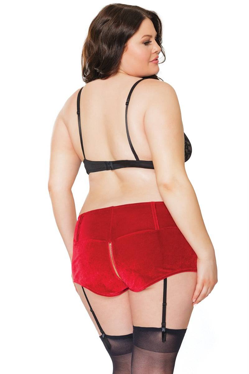 Coquette - 21325 Plus - Velvet Garter Shorts - Red - OS/XL - Stag Shop