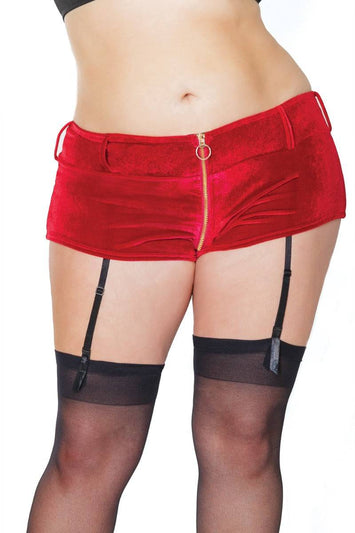 Coquette - 21325 Plus - Velvet Garter Shorts - Red - OS/XL - Stag Shop