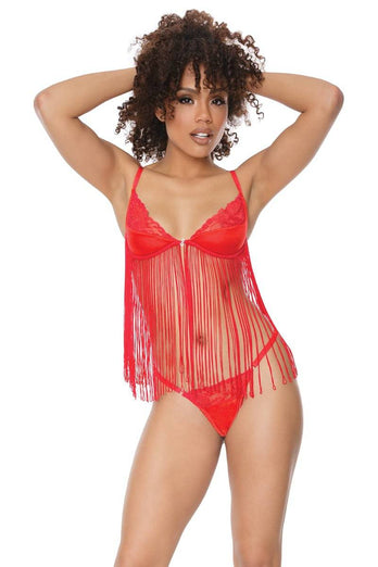 Coquette - 21329 - Fringe Bra & Panty Set - Red - Stag Shop