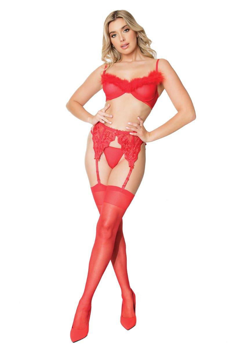 Coquette - 21330 - Marabou Bra & Panty Set - Red - Stag Shop