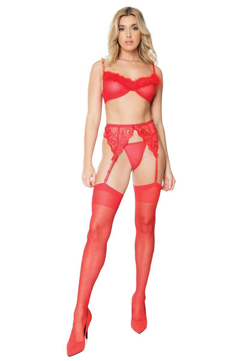 Coquette - 21330 - Marabou Bra & Panty Set - Red - Stag Shop