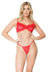 Coquette - 21330 - Marabou Bra & Panty Set - Red - Stag Shop