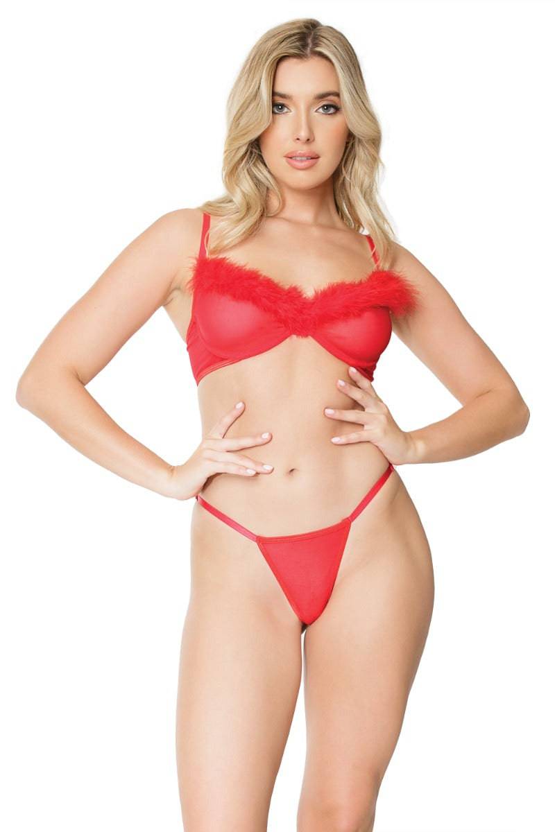 Coquette - 21330 - Marabou Bra & Panty Set - Red - Stag Shop