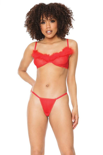 Coquette - 21330 - Marabou Bra & Panty Set - Red - Stag Shop