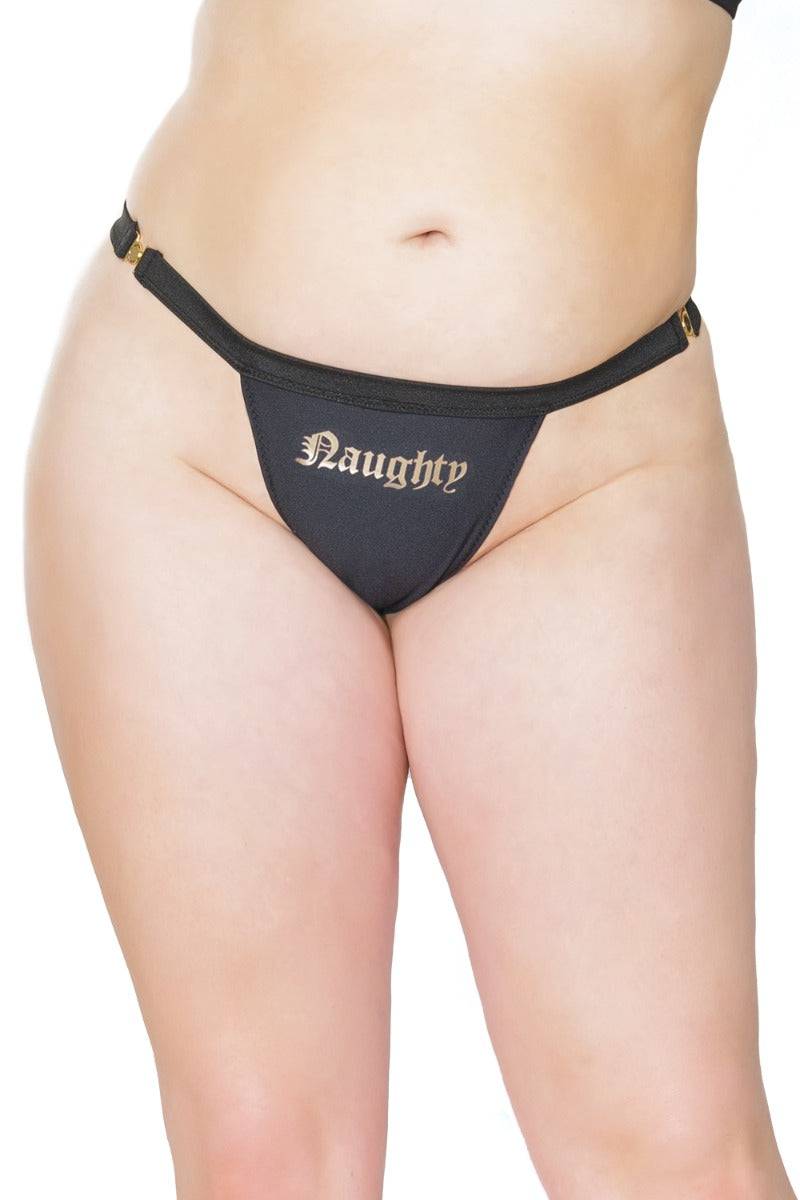 Coquette - 21335 Plus - Naughty Thong - Black - OS/XL - Stag Shop