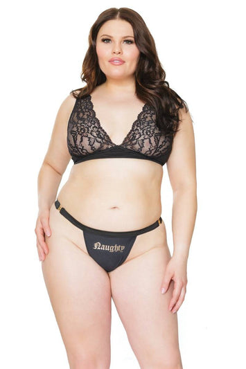 Coquette - 21335 Plus - Naughty Thong - Black - OS/XL - Stag Shop
