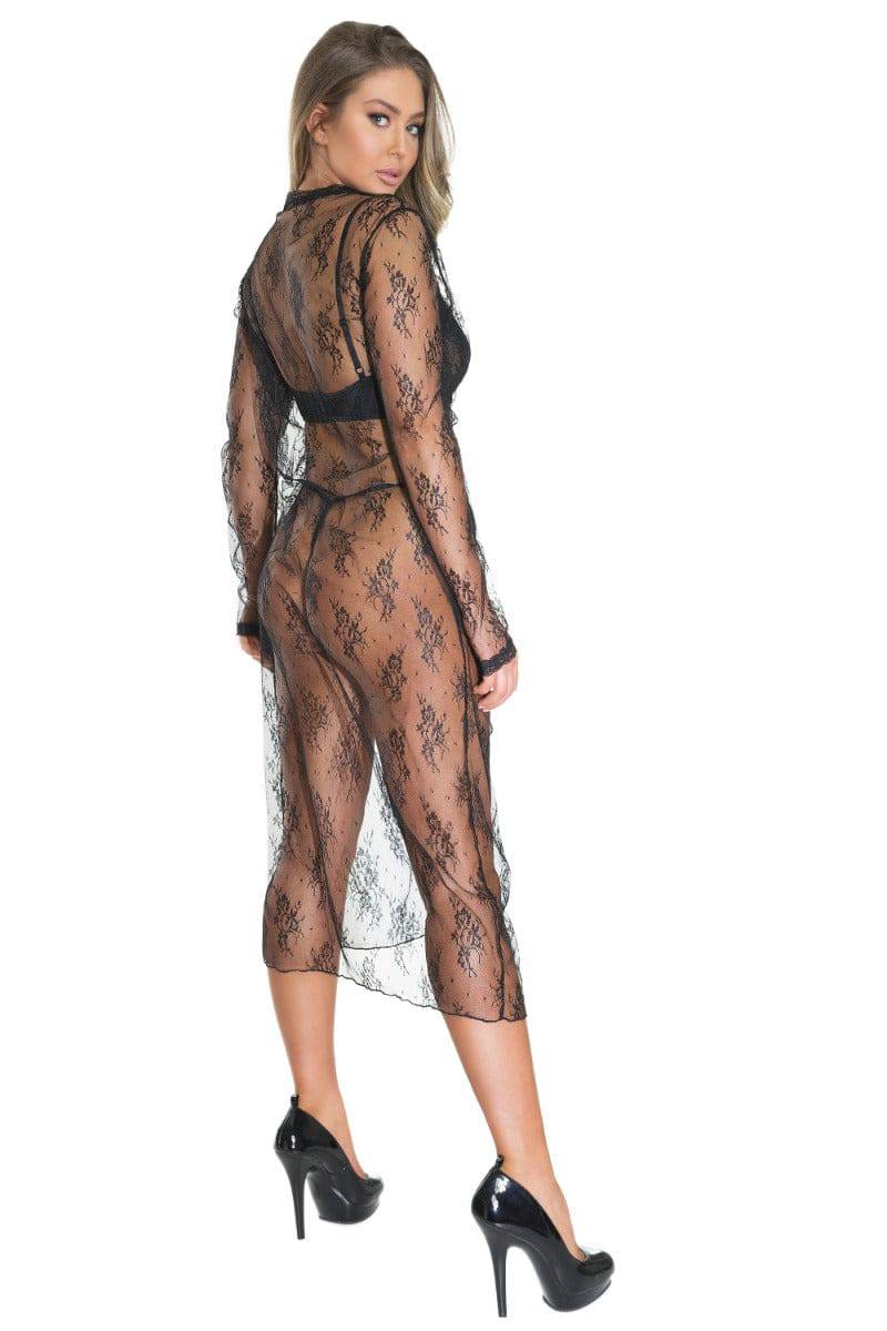 Coquette - 21405 - Robe & G-string  Set - Black - OS - Stag Shop