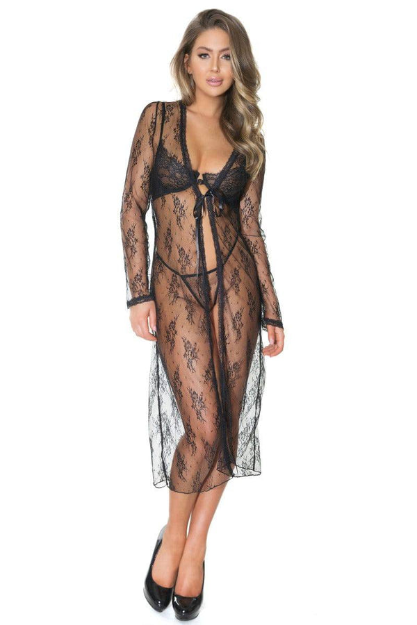 Coquette - 21405 - Robe & G-string  Set - Black - OS - Stag Shop