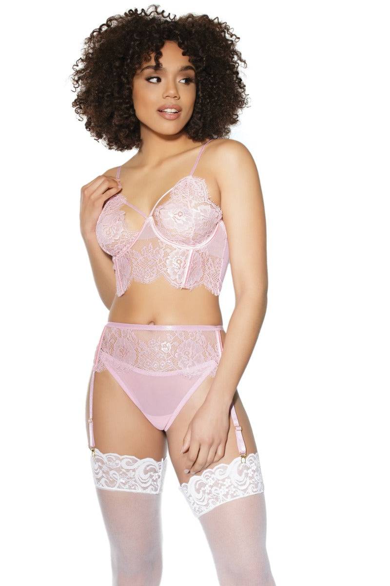 Coquette - 21505 - Bra Garter Belt & Panty Set - Pink - Stag Shop