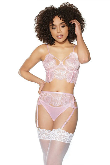 Coquette - 21505 - Bra Garter Belt & Panty Set - Pink - Stag Shop