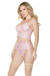 Coquette - 21505 - Bra Garter Belt & Panty Set - Pink - Stag Shop