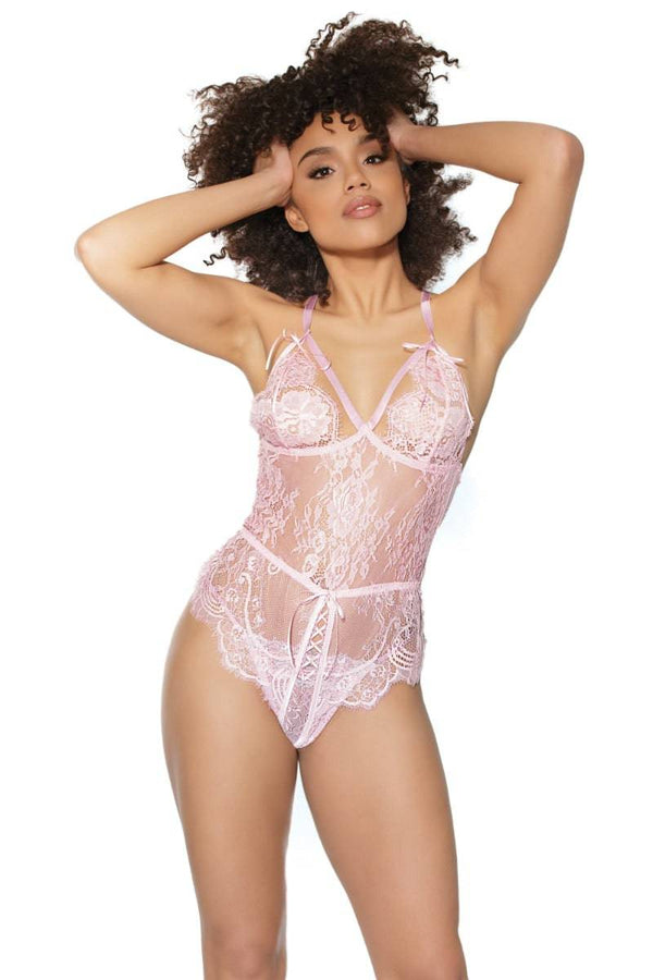 Coquette - 21507 - Crotchless Teddy - Pink - OS - Stag Shop