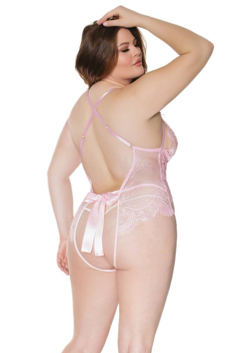 Coquette - 21507 Plus - Crotchless Teddy - Pink - OS/XL - Stag Shop