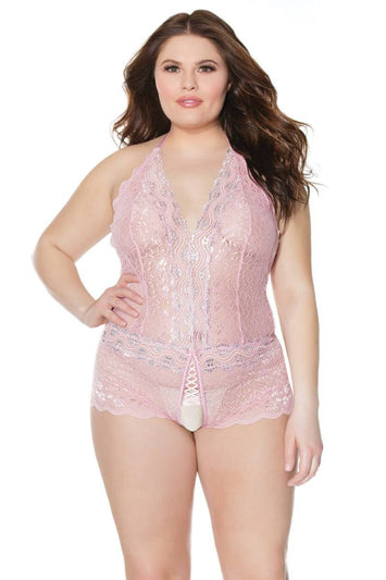 Coquette - 21510 Plus - Crotchless Teddy - Pink - OS/XL - Stag Shop