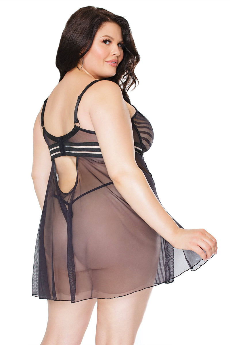 Coquette - 22108 PLUS - Babydoll & G-String Set - Black - Stag Shop