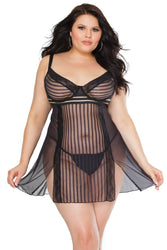 Coquette - 22108 PLUS - Babydoll & G-String Set - Black - Stag Shop