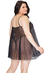 Coquette - 22109 PLUS - Mesh Chemise - Black - OS/XL - Stag Shop