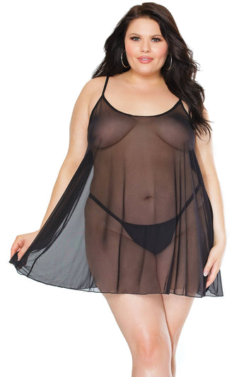 Coquette - 22109 PLUS - Mesh Chemise - Black - OS/XL - Stag Shop