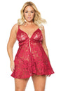 Coquette - 22111 PLUS - Babydoll & Thong Set - Ruby Red - OS/XL - Stag Shop