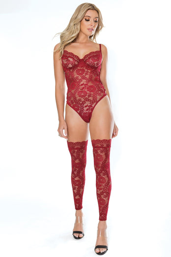 Coquette - 22112 - Lace Teddy - Ruby Red - Stag Shop