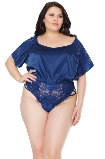 Coquette - 22127 PLUS - Satin Romper - Navy Blue - OS/XL - Stag Shop