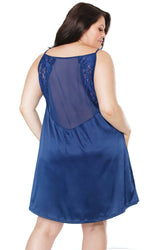 Coquette - 22128 PLUS - Satin Chemise - Navy Blue - OS/XL - Stag Shop