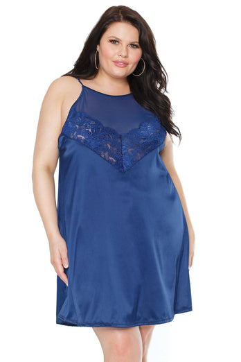 Coquette - 22128 PLUS - Satin Chemise - Navy Blue - OS/XL - Stag Shop