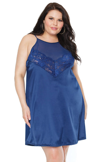Coquette - 22128 PLUS - Satin Chemise - Navy Blue - OS/XL - Stag Shop