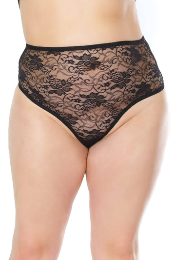 Coquette - 22134 PLUS - High Waisted Lace Thong - Black - OS/XL - Stag Shop