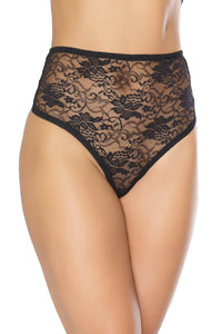 Thumbnail for Coquette - 22134 - High Waisted Lace Thong - Black - OS - Stag Shop