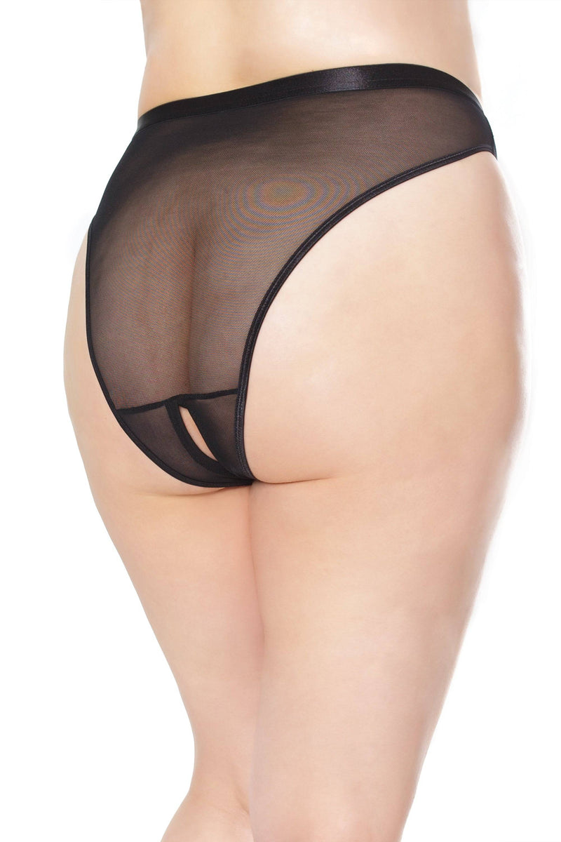 Coquette - 22136 PLUS - Crotchless Mesh Panty - Black - OS/XL - Stag Shop