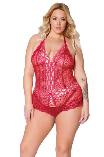 Coquette - 22302X - Crotchless Teddy - Red - OS/XL - Stag Shop