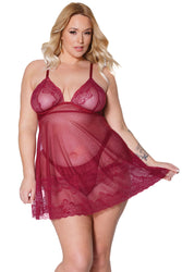 Coquette - 22312X - Babydoll & Thong - Merlot - Stag Shop