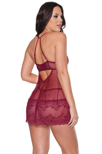 Thumbnail for Coquette - 22312 - Babydoll & Thong - Merlot - Stag Shop