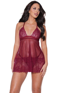 Thumbnail for Coquette - 22312 - Babydoll & Thong - Merlot - Stag Shop