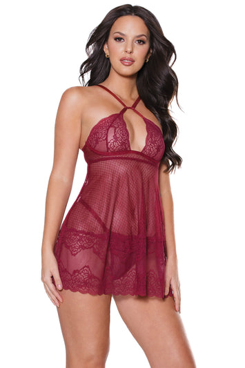 Coquette - 22312 - Babydoll & Thong - Merlot - Stag Shop