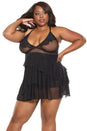 Coquette - 23106X - Babydoll & G-string - Black - OS/XL - Stag Shop