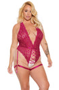 Coquette - 23113X - Crotchless Teddy - Raspberry - OS/XL - Stag Shop